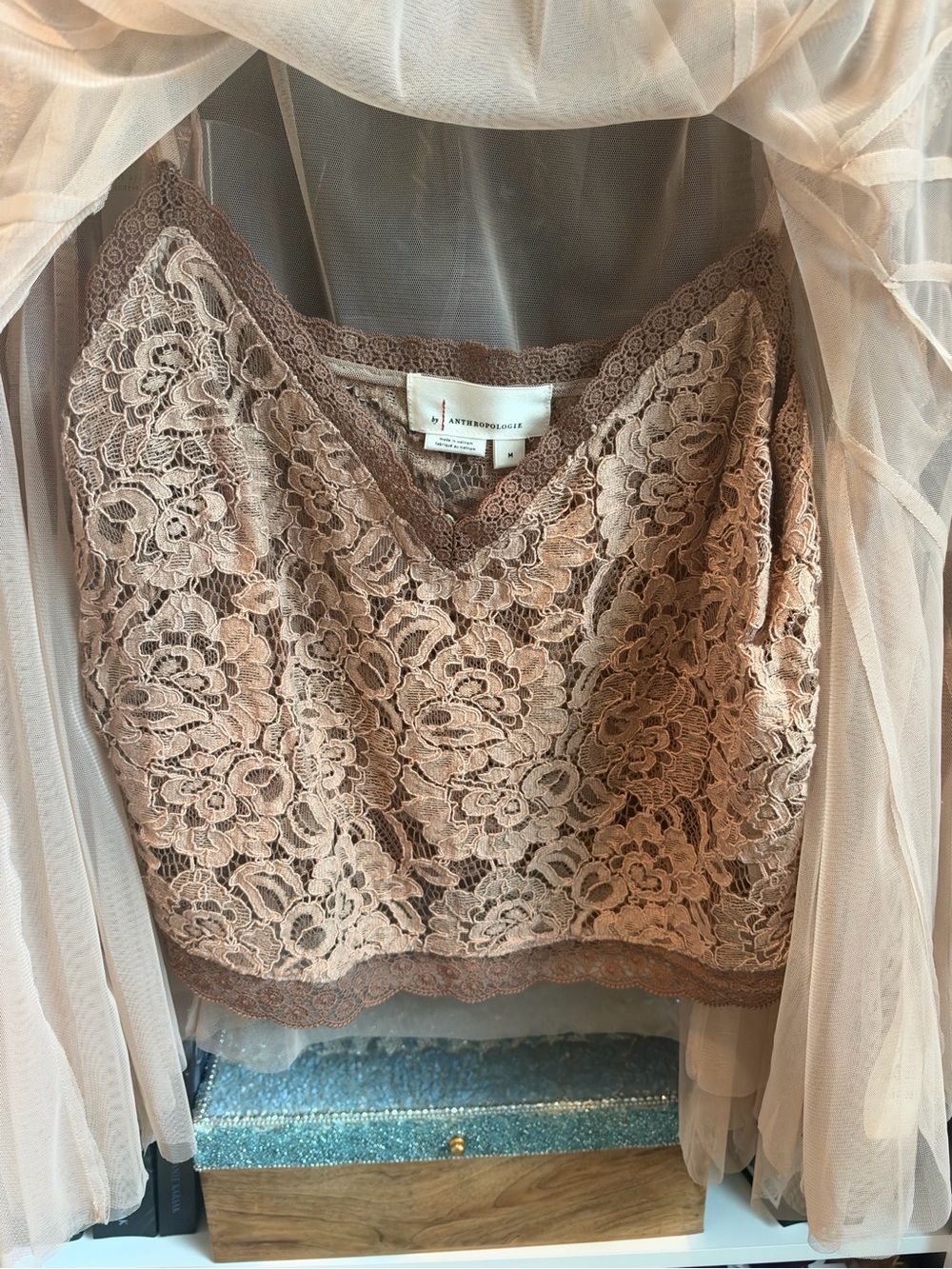 Anthropologie Sheer Lace Flutter Top — Blush Pink - Picture 4 of 11